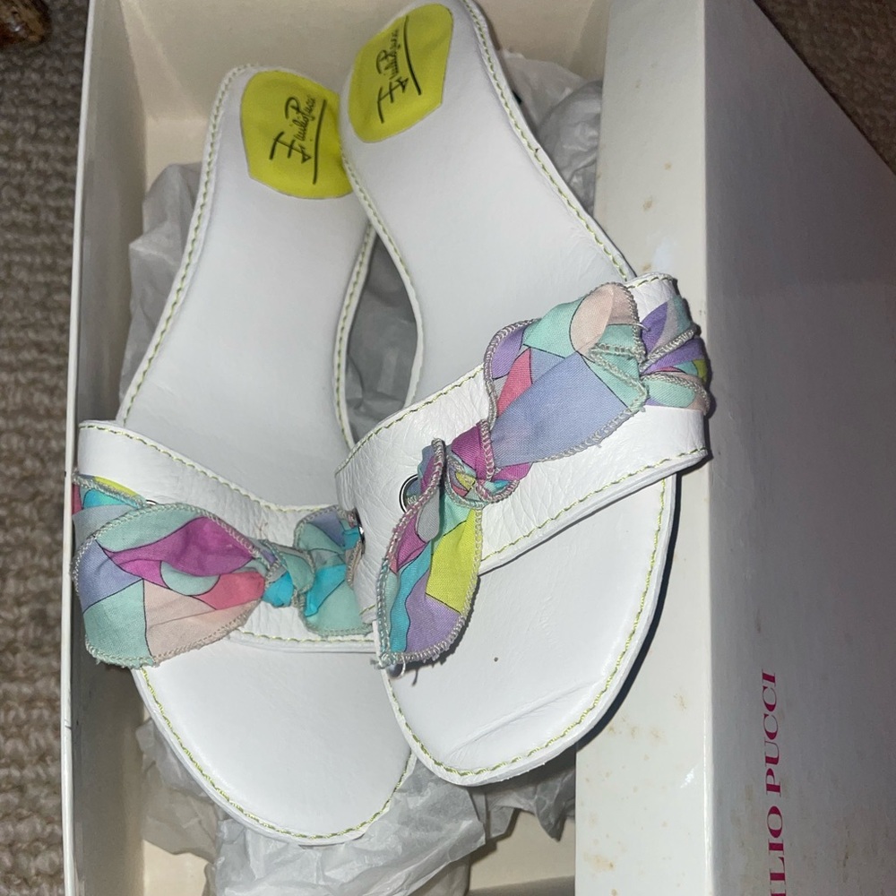 Emilio Pucci White Sandals with Pastel Accents